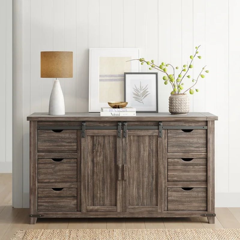 Westhoff 60'' Wide 6 Drawer Pine Solid Wood Credenza
