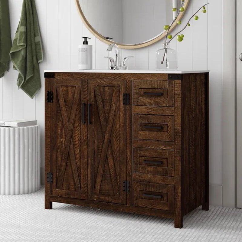 Williamston 36'' Free-Standing Single Bathroom Vanity with Engineering Stone Vanity Top