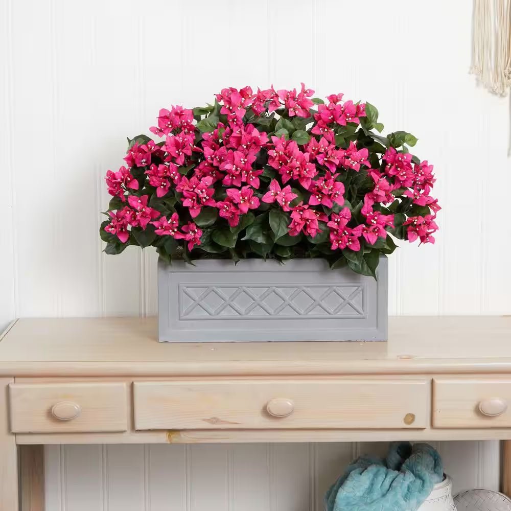 Indoor 30 In. Bougainvillea Artificial Plant in Stone Planter