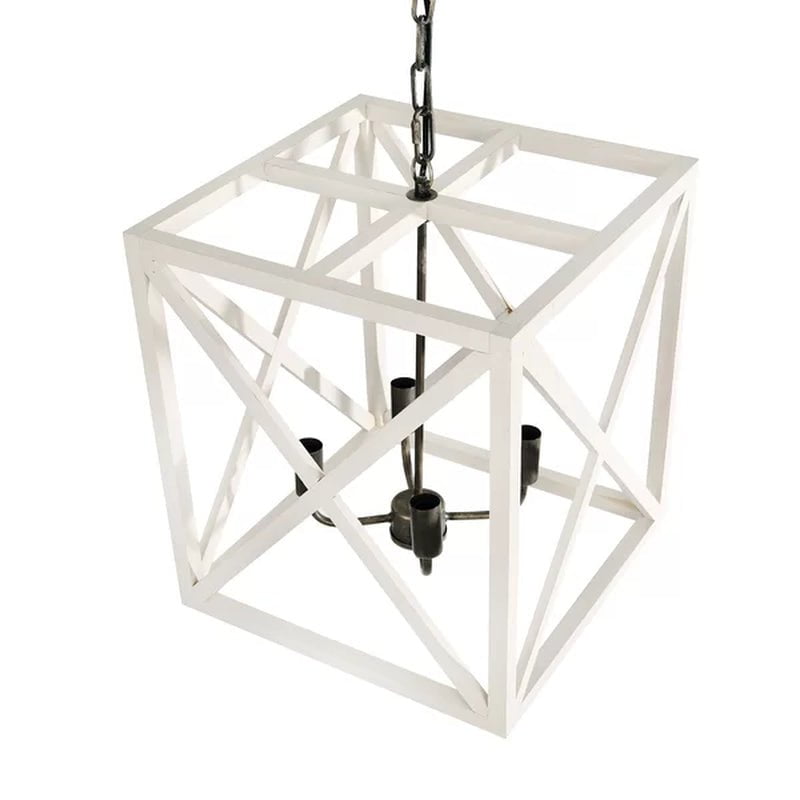 Sabrina 4 - Light Wood Lantern Geometric Chandelier