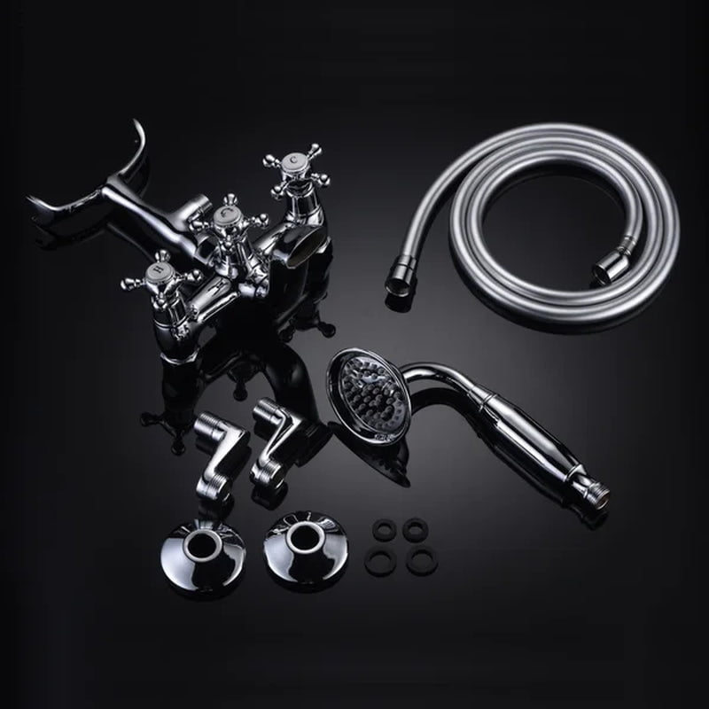 Triple Handle Wall Mounted Clawfoot Tub Faucet