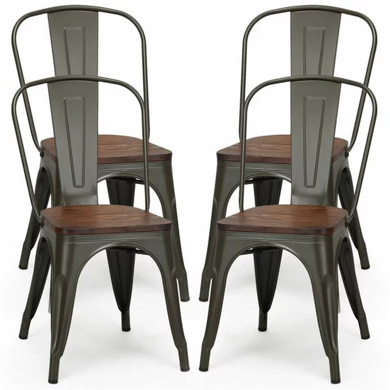 Collins Slat Back Stacking Side Chair in Gunmetal Gray/Brown