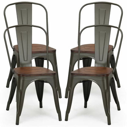 Collins Slat Back Stacking Side Chair in Gunmetal Gray/Brown