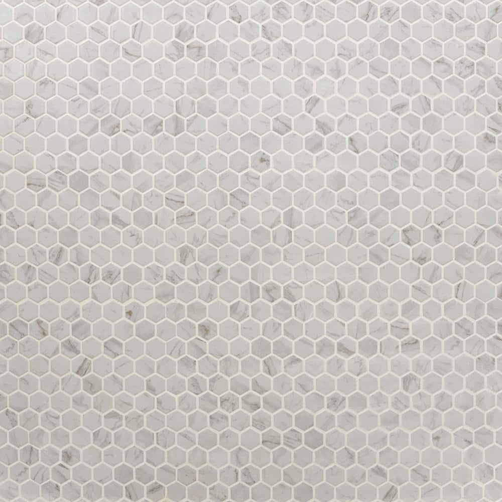 Carrara 10 In. X 12 In. X 6.35 Mm Ceramic Hexagon Mosaic Floor and Wall Tile (0.81 Sq. Ft./Each)