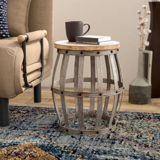 Fayean 17.5'' Tall Solid Wood Drum End Table