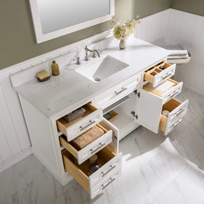 Currahee 60'' Free-Standing Single Bathroom Vanity with Engineered Stone Vanity Top