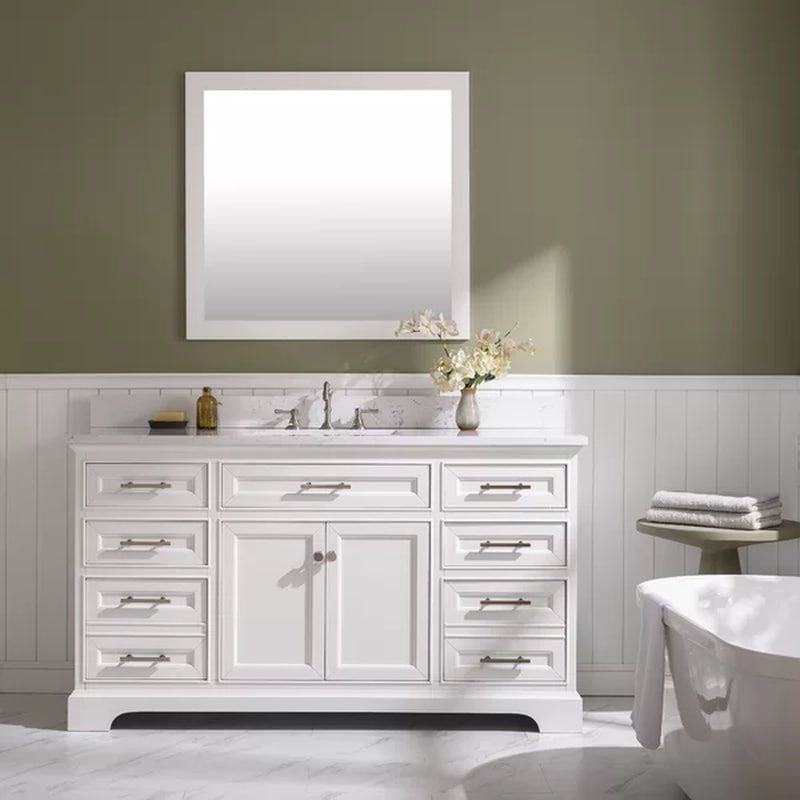 Currahee 60'' Free-Standing Single Bathroom Vanity with Engineered Stone Vanity Top