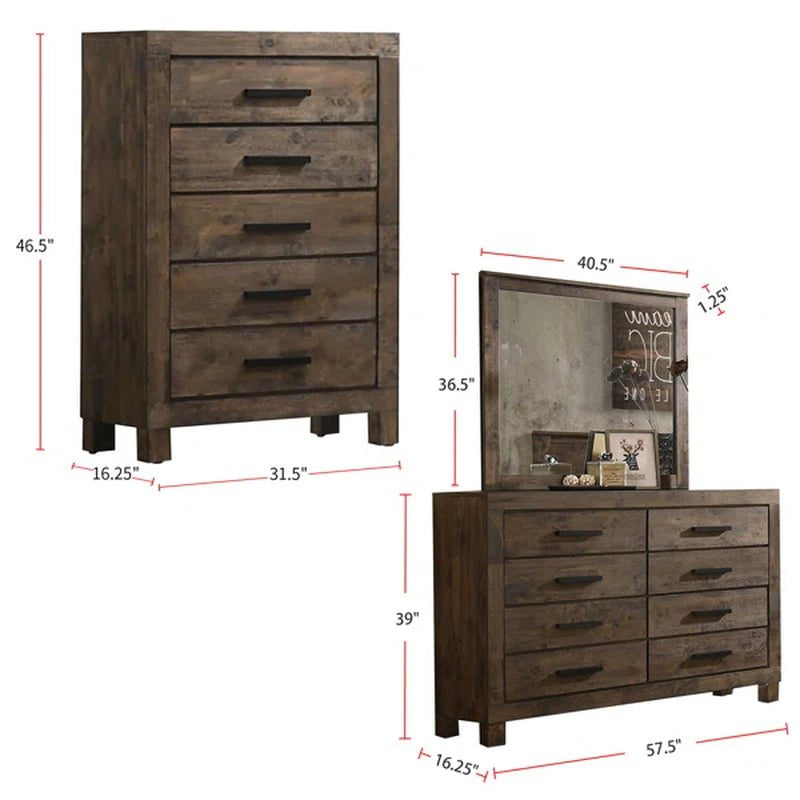 Sherman 5 Piece Wooden Storage Queen Platform Bedroom Set in Rustic Golden Brown