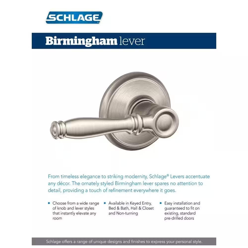 Birmingham Satin Nickel Privacy Bed/Bath Door Handle with Addison Trim