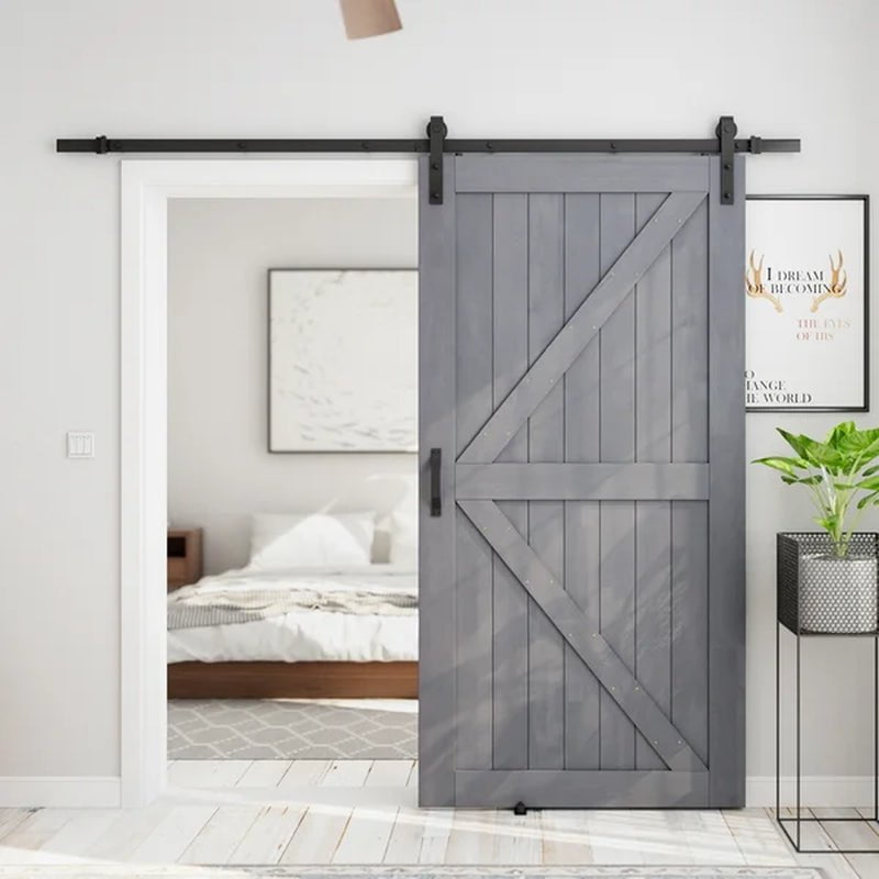 Paneled Wood Sliding Barn Door with Installation Hardware Kit