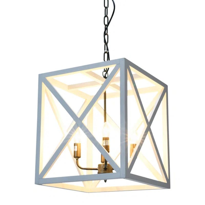 Sabrina 4 - Light Wood Lantern Geometric Chandelier