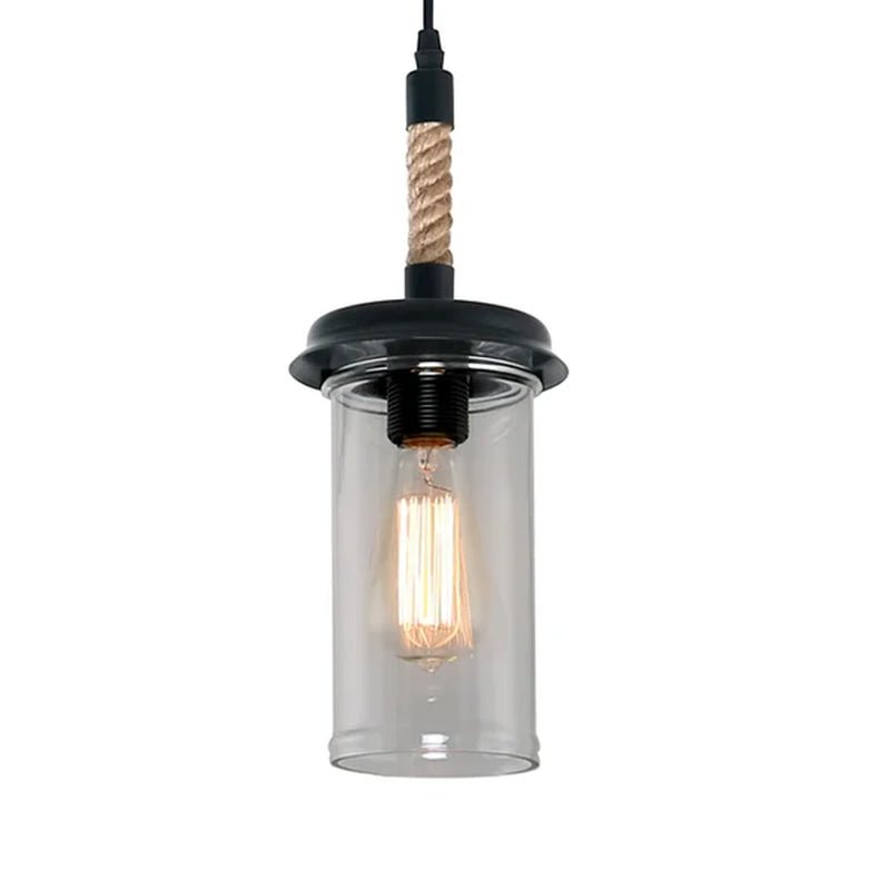 Bernerd Farmhouse Pendant Light with Hemp Rope and Glass Shade