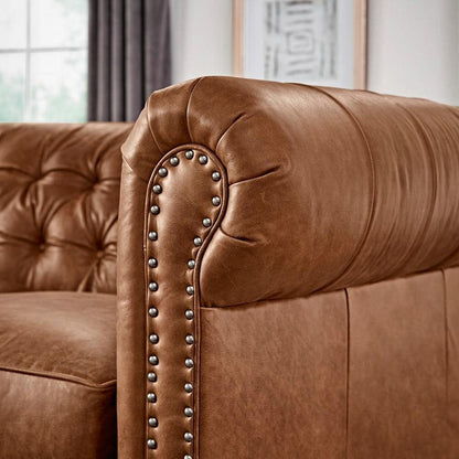 Blakely 95 In. Arena Vintage Brown Leather 3 - Seater Chesterfield Sofa with Removable Cushions