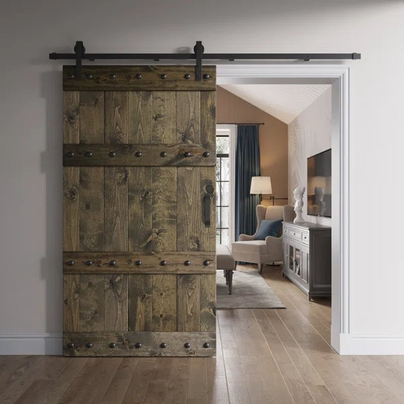 Paneled Wood Castle Series Barn Door with Installation Hardware Kit