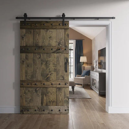 Paneled Wood Castle Series Barn Door with Installation Hardware Kit