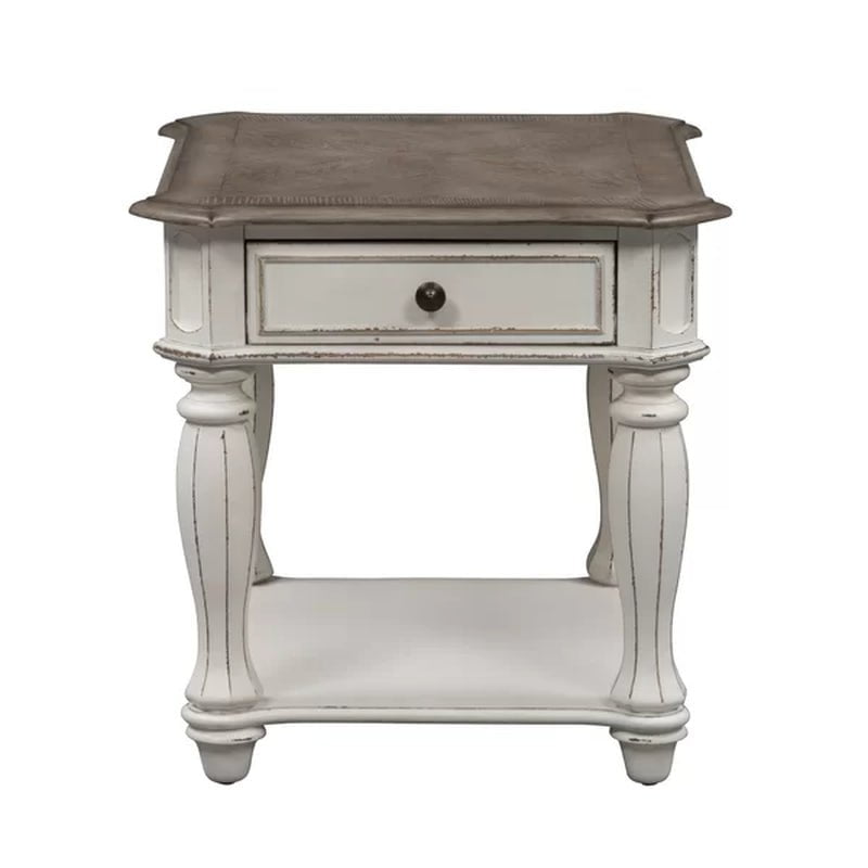 Branca 24'' Tall Solid Wood End Table with Storage