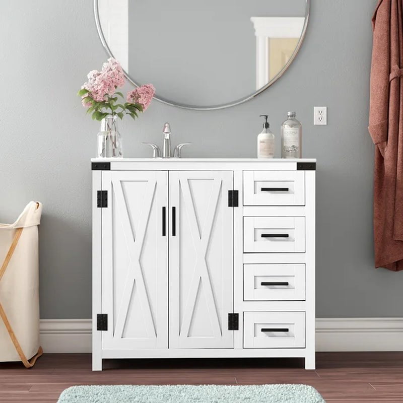 Williamston 36'' Free-Standing Single Bathroom Vanity with Engineering Stone Vanity Top