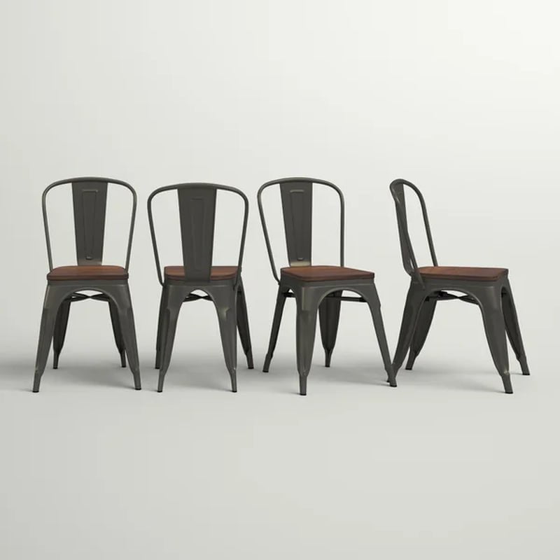 Collins Slat Back Stacking Side Chair in Gunmetal Gray/Brown