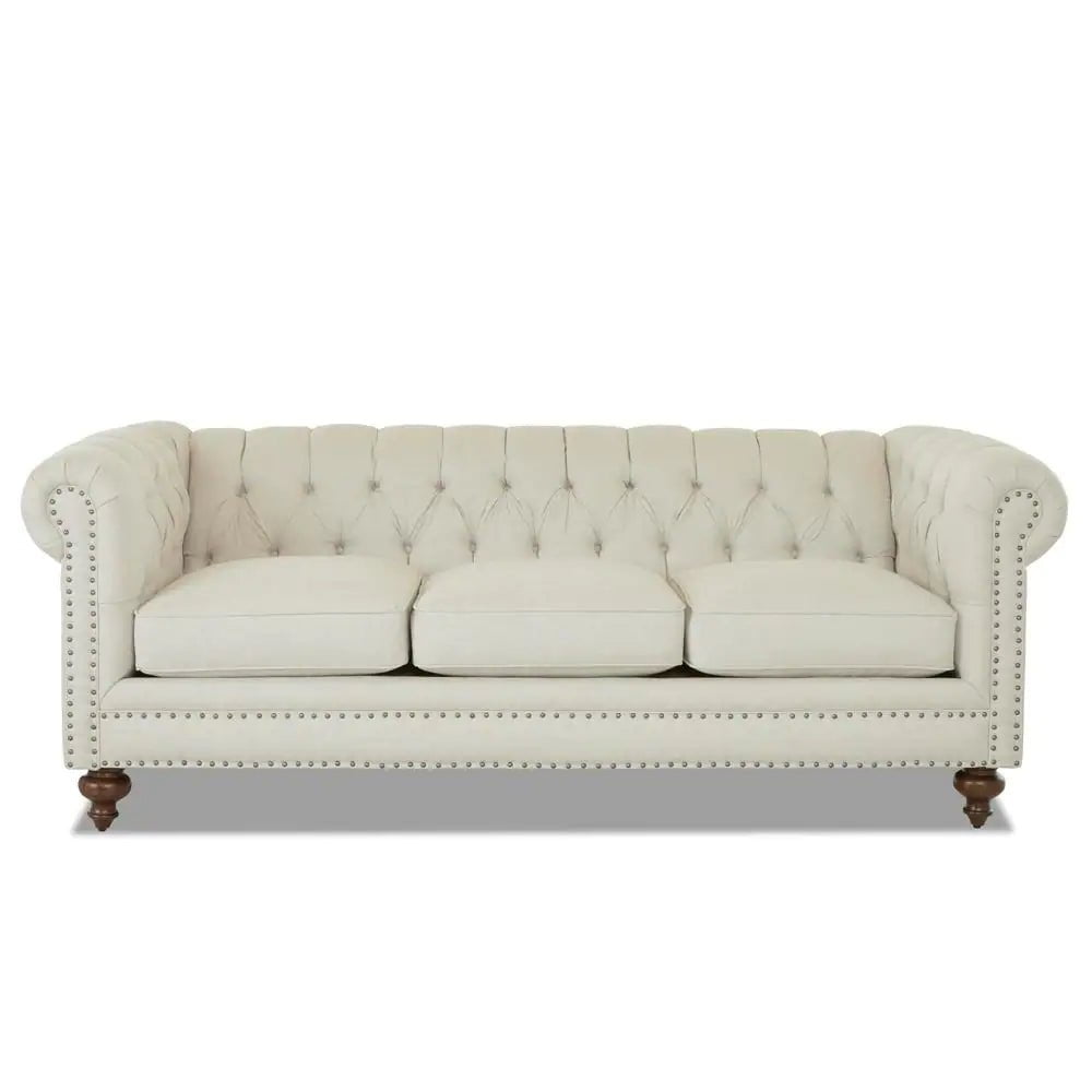 Blakely 95 In. Max Buff Natural Tweed Fabric 3 -Seater Chesterfield Sofa with Removable Cushions