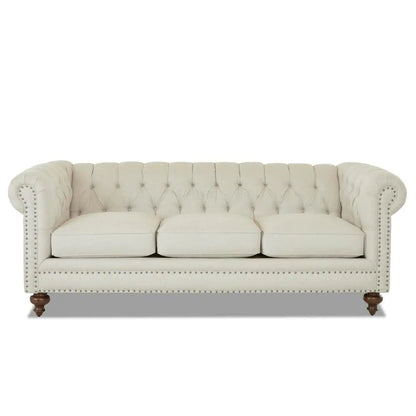 Blakely 95 In. Max Buff Natural Tweed Fabric 3 -Seater Chesterfield Sofa with Removable Cushions