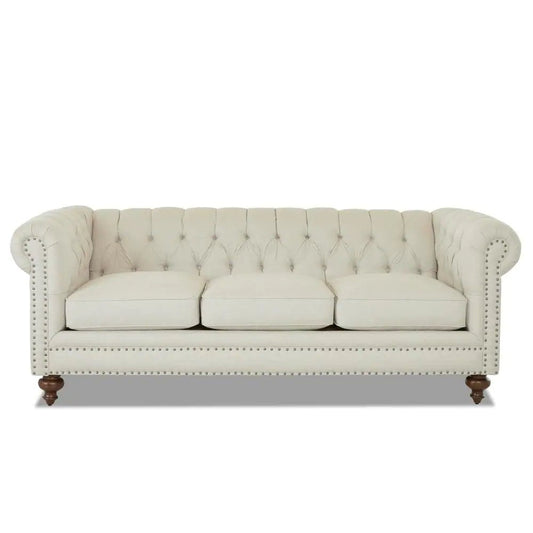 Blakely 95 In. Max Buff Natural Tweed Fabric 3 -Seater Chesterfield Sofa with Removable Cushions