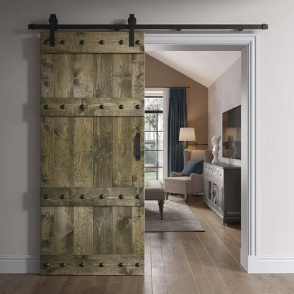 Paneled Wood Castle Series Barn Door with Installation Hardware Kit