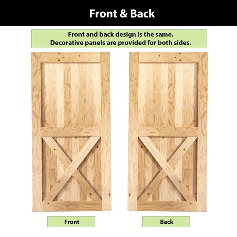 Paneled Solid Wood Unfinished Double Barn Door with Installation Hardware Kit