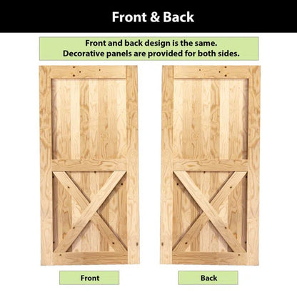 Paneled Solid Wood Unfinished Double Barn Door with Installation Hardware Kit
