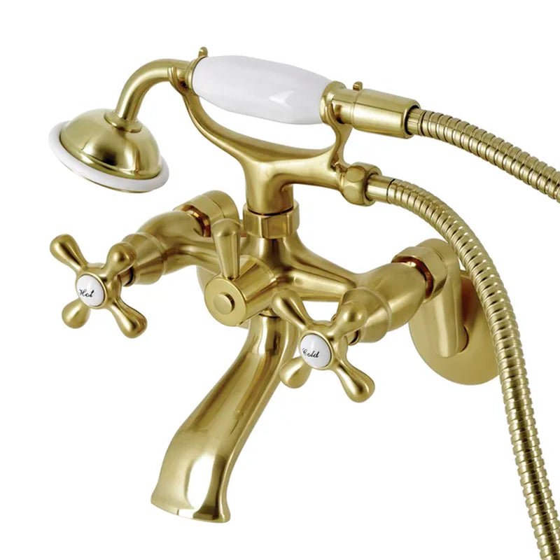 Kingston Triple Handle Wall Mounted Clawfoot Tub Faucet Trim with Diverter and Handshower