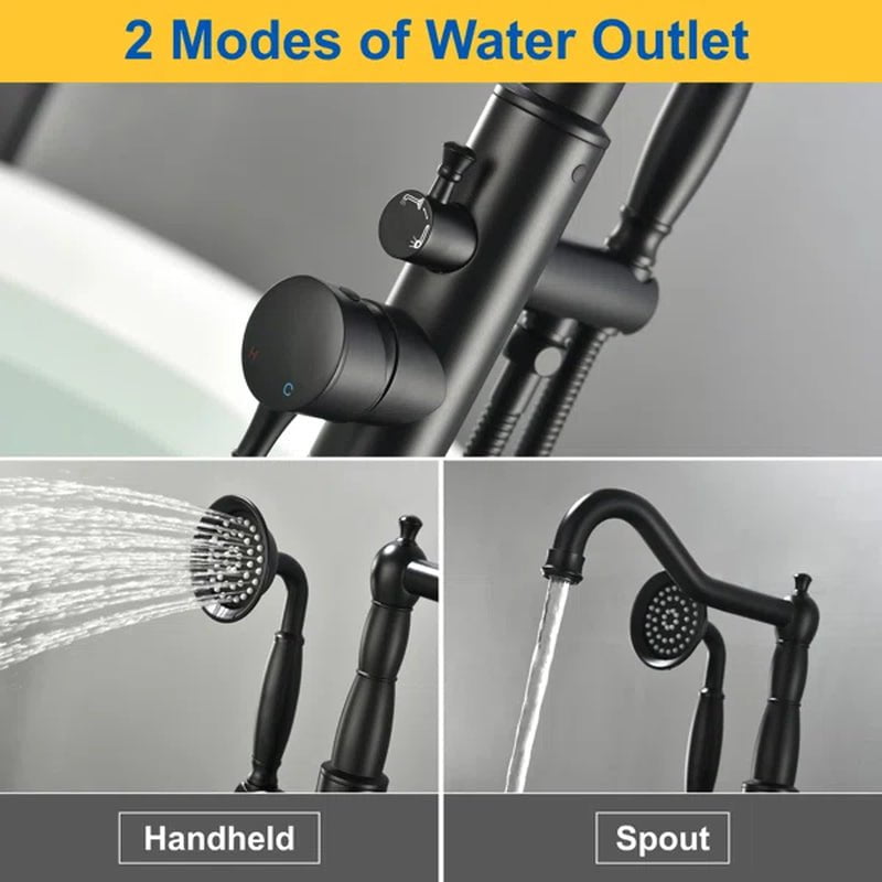 Single Handle Floor Mounted Freestanding Tub Filler with Handheld Shower