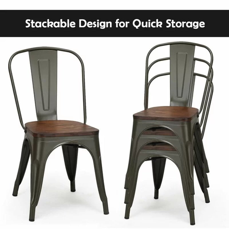 Collins Slat Back Stacking Side Chair in Gunmetal Gray/Brown