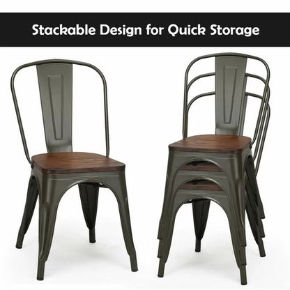 Collins Slat Back Stacking Side Chair in Gunmetal Gray/Brown