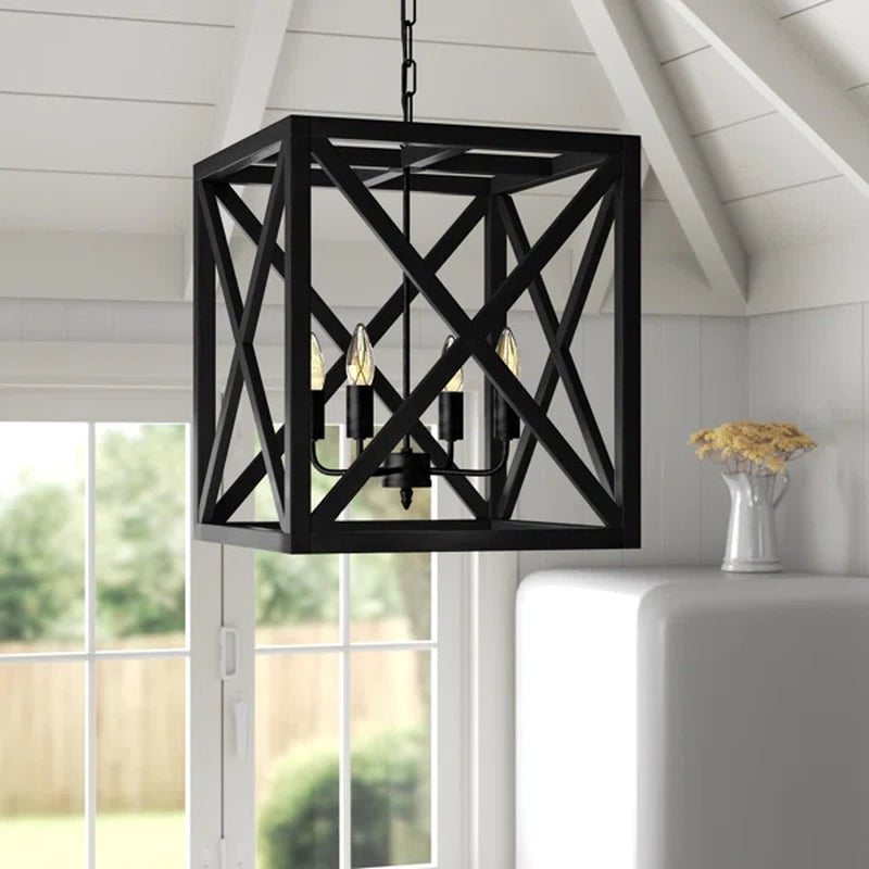 Sabrina 4 - Light Wood Lantern Geometric Chandelier