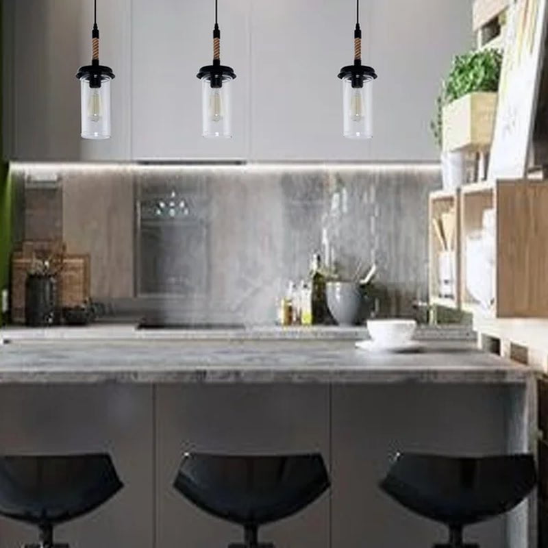 Bernerd Farmhouse Pendant Light with Hemp Rope and Glass Shade