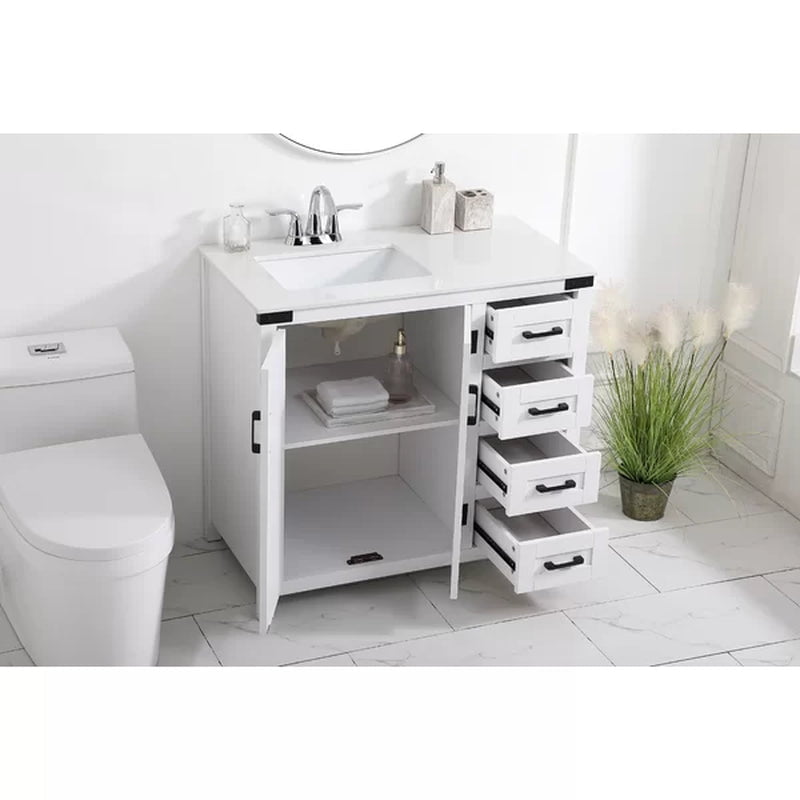 Williamston 36'' Free-Standing Single Bathroom Vanity with Engineering Stone Vanity Top