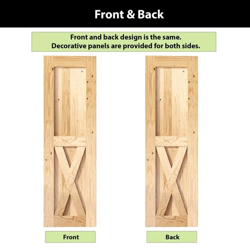 Paneled Solid Wood Unfinished Double Barn Door with Installation Hardware Kit