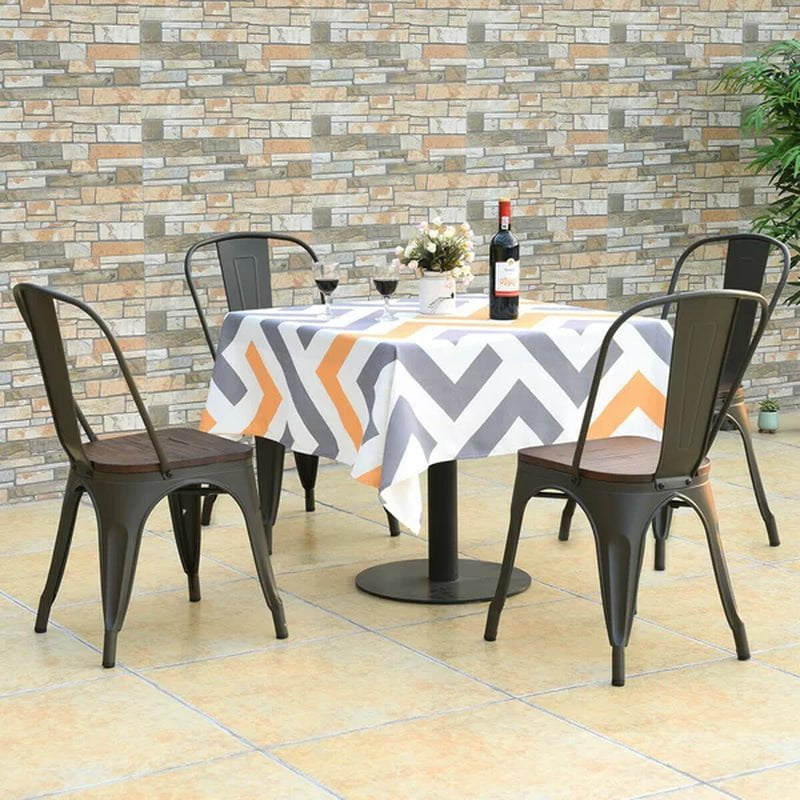Collins Slat Back Stacking Side Chair in Gunmetal Gray/Brown