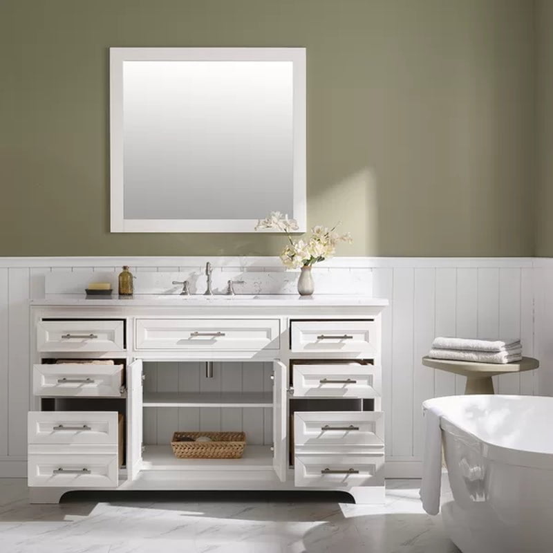 Currahee 60'' Free-Standing Single Bathroom Vanity with Engineered Stone Vanity Top