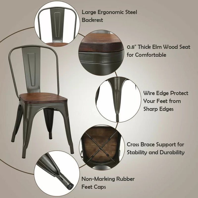 Collins Slat Back Stacking Side Chair in Gunmetal Gray/Brown