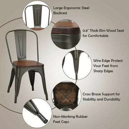 Collins Slat Back Stacking Side Chair in Gunmetal Gray/Brown