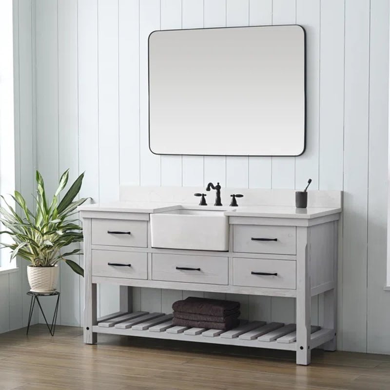 Mexborough 60'' Free-Standing Single Bathroom Vanity with Engineered Stone Vanity Top