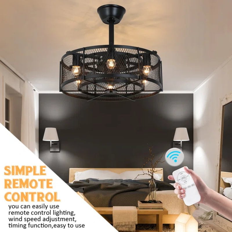 Sasheen 19.6'' 5 - Blade Caged Ceiling Fan with Remote Control
