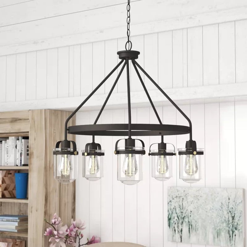 Georgetown 5 - Light Dimmable Wagon Wheel Chandelier
