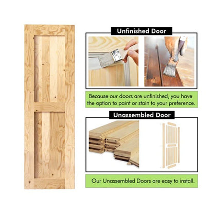 Paneled Solid Wood Unfinished Double Barn Door with Installation Hardware Kit