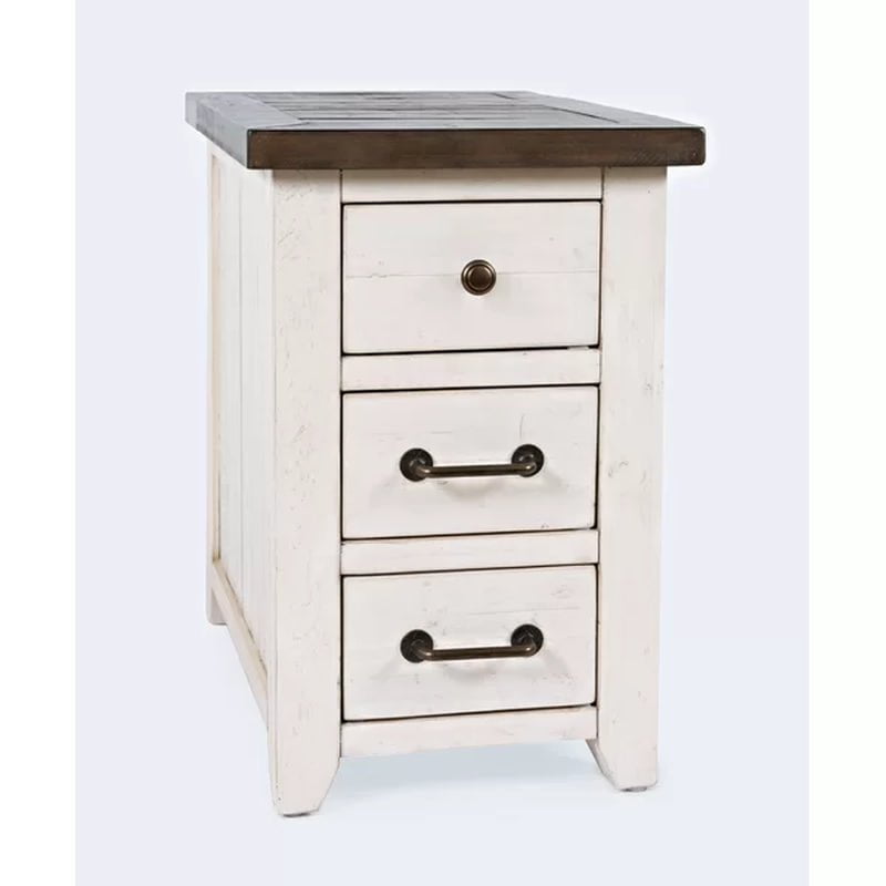 Westhoff 24'' Tall Solid Wood 3 - Drawer End Table and Built-In Outlets