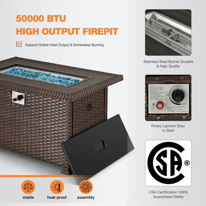Sarfaraz 24.6'' H X 43.7'' W Aluminum Propane Outdoor Fire Pit Table with Lid