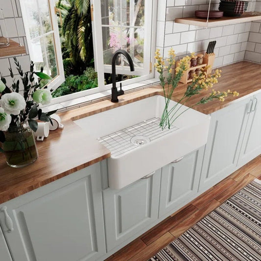 Feast 33" L X 20" W Farmhouse Kitchen Sink with Sink Grid and Basket Strainer