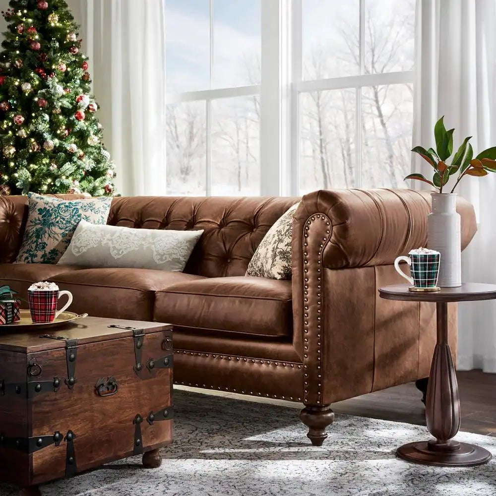 Blakely 95 In. Arena Vintage Brown Leather 3 - Seater Chesterfield Sofa with Removable Cushions