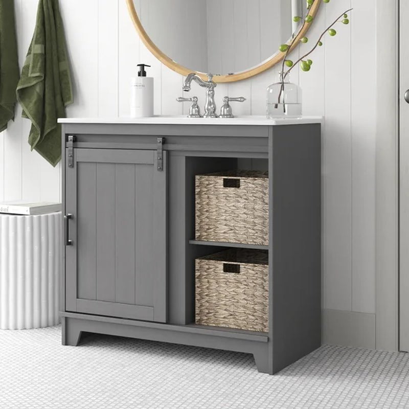 Braylen 35.88'' Free-Standing Single Bathroom Vanity with Ceramic Vanity Top