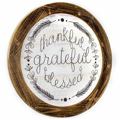 'Thankful Grateful Blessed' Inspirational Print on Wood Farmhouse Wall Decor